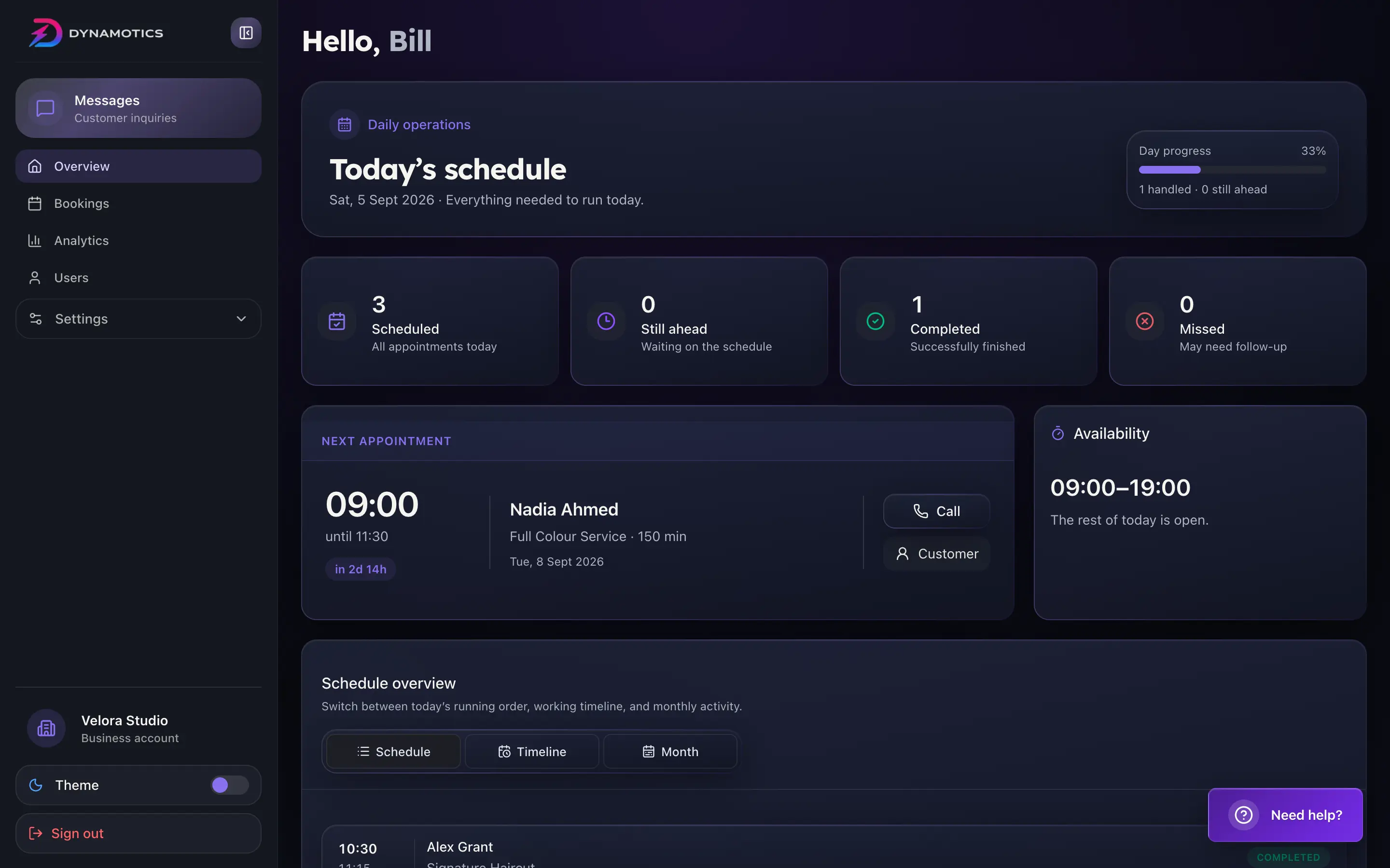 Dynamotics monthly booking dashboard